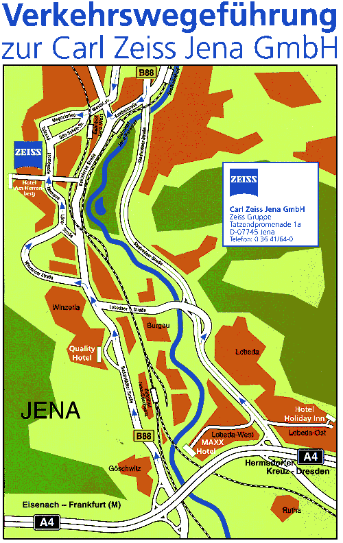Verkehrswegeführung zur Carl Zeiss Jena GmbH